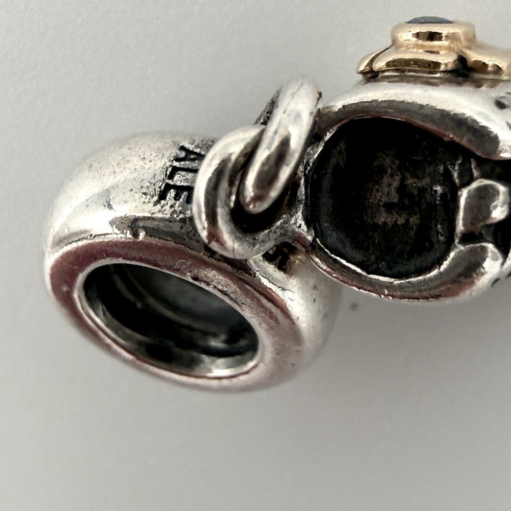 Pandora Sterling Silver Two Tone Baby Boy Bootie Shoe Dangle Bead Charm - Picture 5 of 6